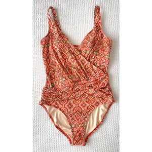 Garnet Hill Swimsuit Size 10 Ruched Crossover One Piece Ikat